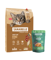 Sanabelle Classic Adult su jautiena 10kg + šlapio ėdalo su upėtakiu 10vnt x 100g