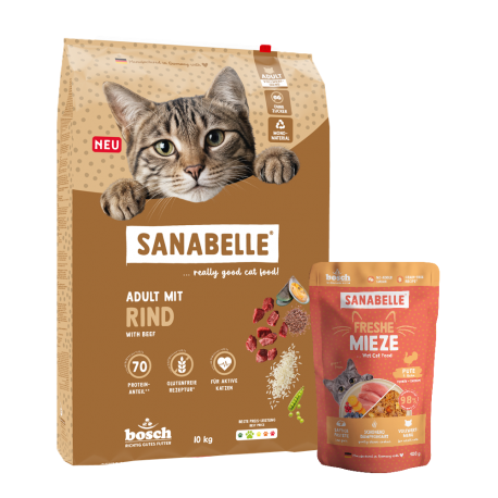 Sanabelle Classic Adult su jautiena 10kg + šlapio ėdalo su kalakutiena 10vnt x 100g