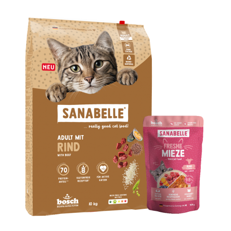 Sanabelle Classic Adult su jautiena 10kg + šlapio ėdalo su jautiena 10vnt x 100g