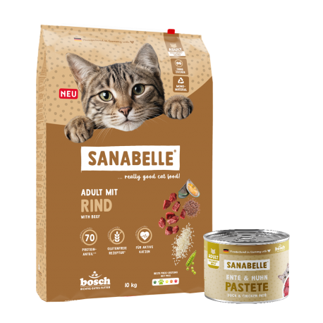 Sanabelle Classic Adult su jautiena 10kg + šlapio ėdalo su antimi 6vnt x 195g