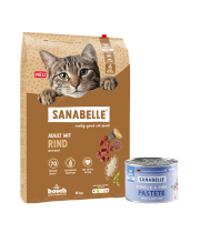 Sanabelle Classic Adult su jautiena 10kg + šlapio ėdalo su upėtakiu 6vnt x 195g