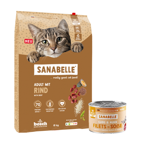 Sanabelle Classic Adult su jautiena 10kg + šlapio ėdalo su žąsiena 6vnt x 180g