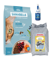 Sanabelle Life KITTEN 8kg / Kraikas AMORA Baby Pudra pilka 15L / Lašišų aliejus 250ml