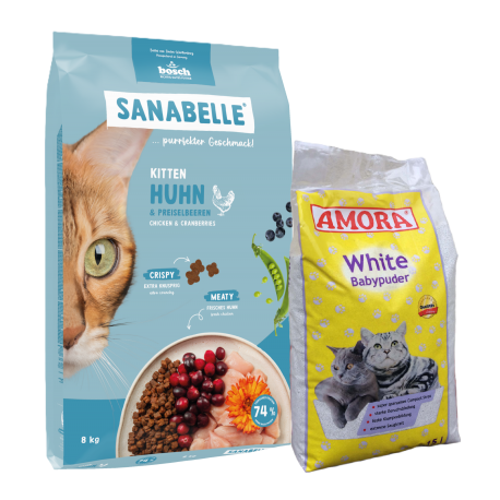 Sanabelle Life KITTEN 8kg + Kraikas AMORA Baby Pudra balta 15L