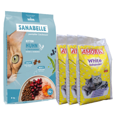 Sanabelle Life KITTEN 8kg + Kraikas AMORA Baby Pudra balta 15L x 3 Sanabelle Life KITTEN 8kg + Kraikas AMORA Baby Pudra balta 15L x 3