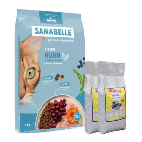 Sanabelle Life KITTEN 8kg + Kraikas AMORA Baby Pudra balta 8L x 2