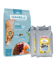 Sanabelle Life KITTEN 8kg + Kraikas AMORA Baby Pudra pilka 15L x 2