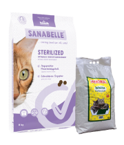 Sanabelle STERILIZED Care 8kg +  kraikas AMORA pušų kvapo 15L / rinkinys
