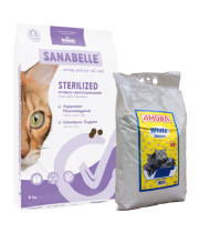 Sanabelle STERILIZED Care 8kg +  kraikas AMORA WHITE Nature 15L / rinkinys