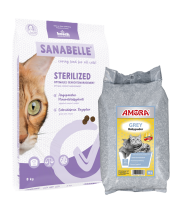 Sanabelle STERILIZED Care 8kg +  kraikas AMORA Powder Grey 15L / rinkinys
