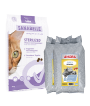 Sanabelle STERILIZED Care 8kg +  kraikas AMORA Powder Grey 30L / rinkinys