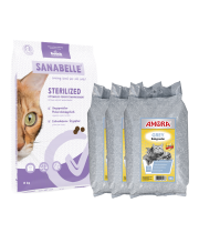 Sanabelle STERILIZED Care 8kg +  kraikas AMORA Powder Grey 45L / rinkinys