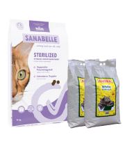 Sanabelle STERILIZED Care 8kg +  kraikas AMORA pušų kvapo 30L / rinkinys