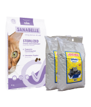 Sanabelle STERILIZED Care 8kg +  kraikas AMORA WHITE Nature 30L / rinkinys