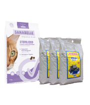 Sanabelle STERILIZED Care 8kg +  kraikas AMORA WHITE Nature 45L / rinkinys