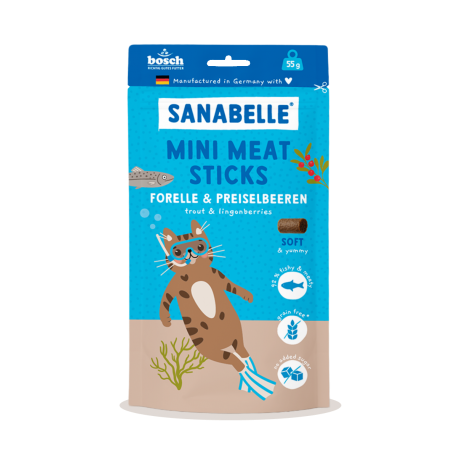 Sanabelle skanėstas katėms Mini lazdelės upėtakis ir spanguolės 55g